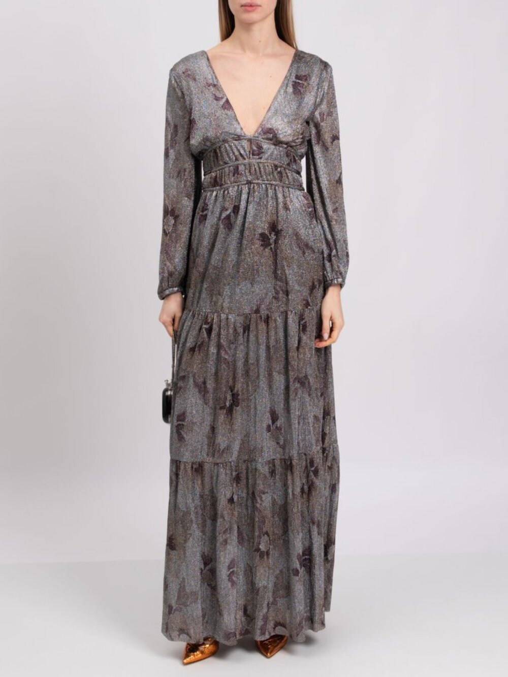 NWT BA&SH Lili Tiered Metallic Floral Long Sleeve Maxi Party Dress - 1/S
